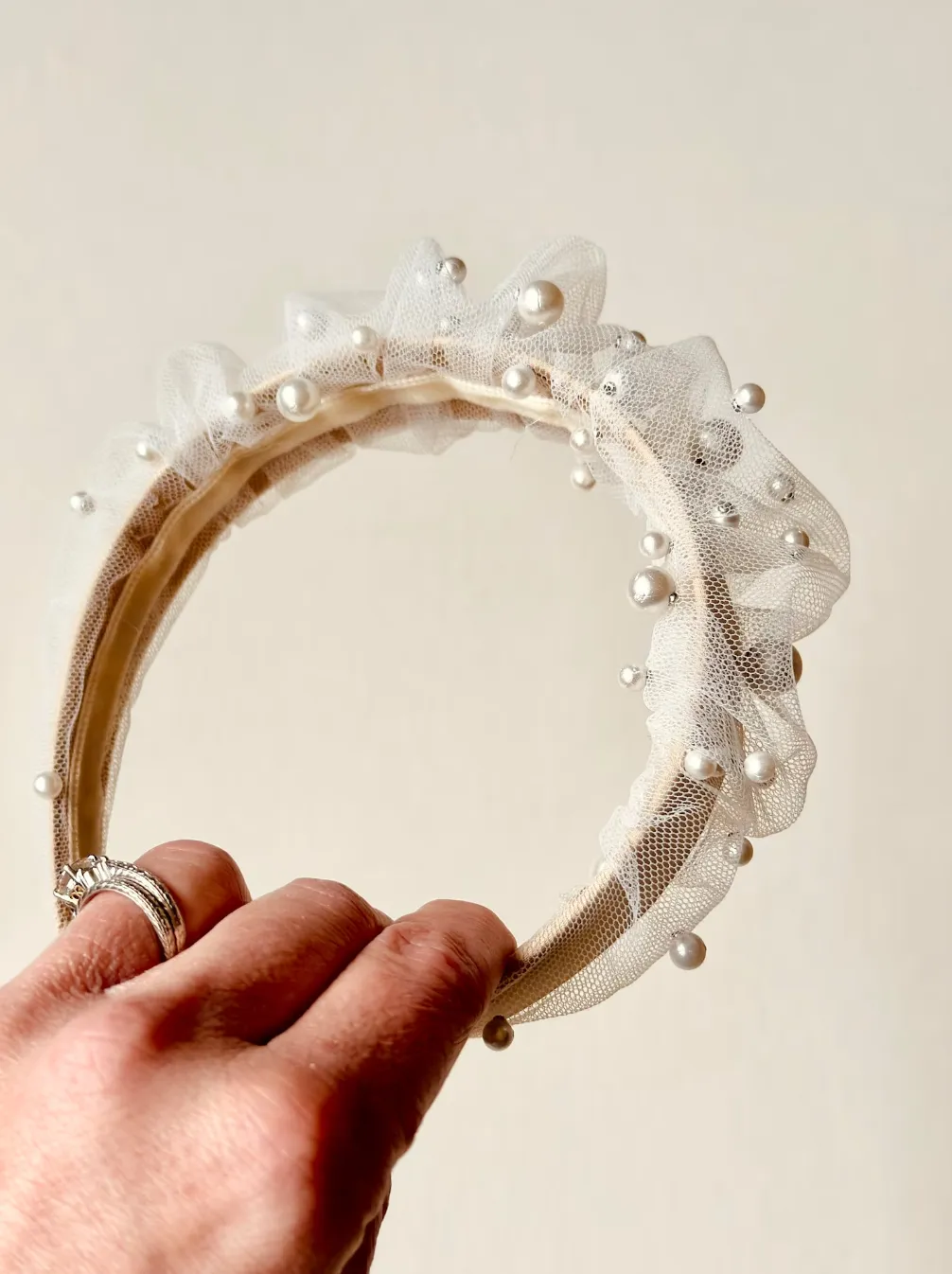 Sophia Pearl Scrunchie Headband | Pearl Embellished Tulle | Luxury Designer Hair Accessories | Made to Order
