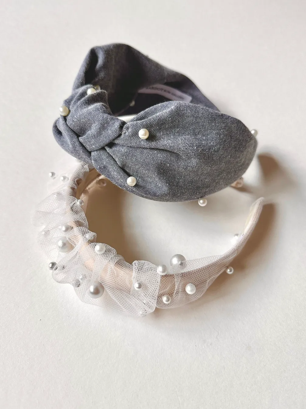 Sophia Pearl Scrunchie Headband | Pearl Embellished Tulle | Luxury Designer Hair Accessories | Made to Order