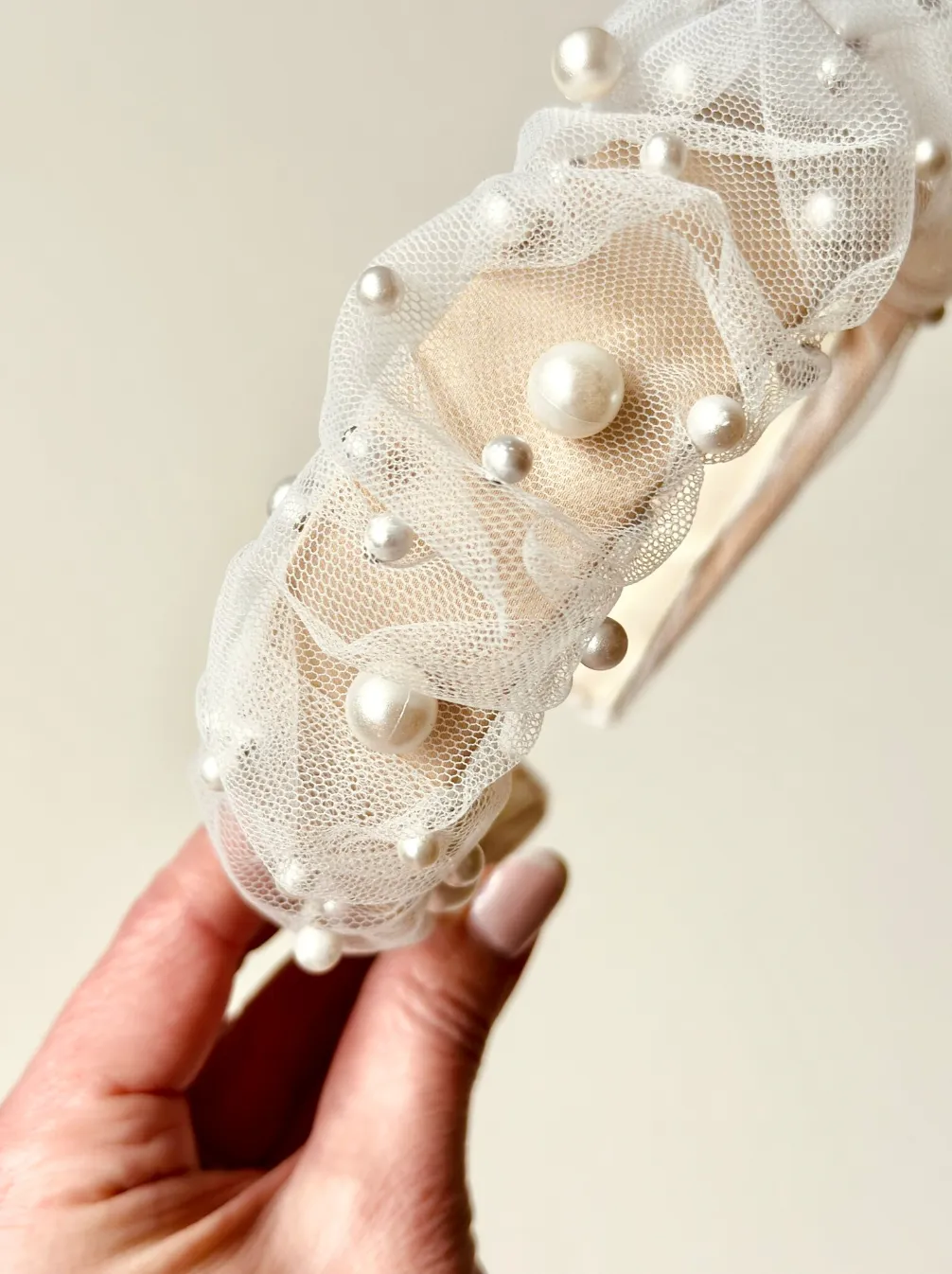 Sophia Pearl Scrunchie Headband | Pearl Embellished Tulle | Luxury Designer Hair Accessories | Made to Order