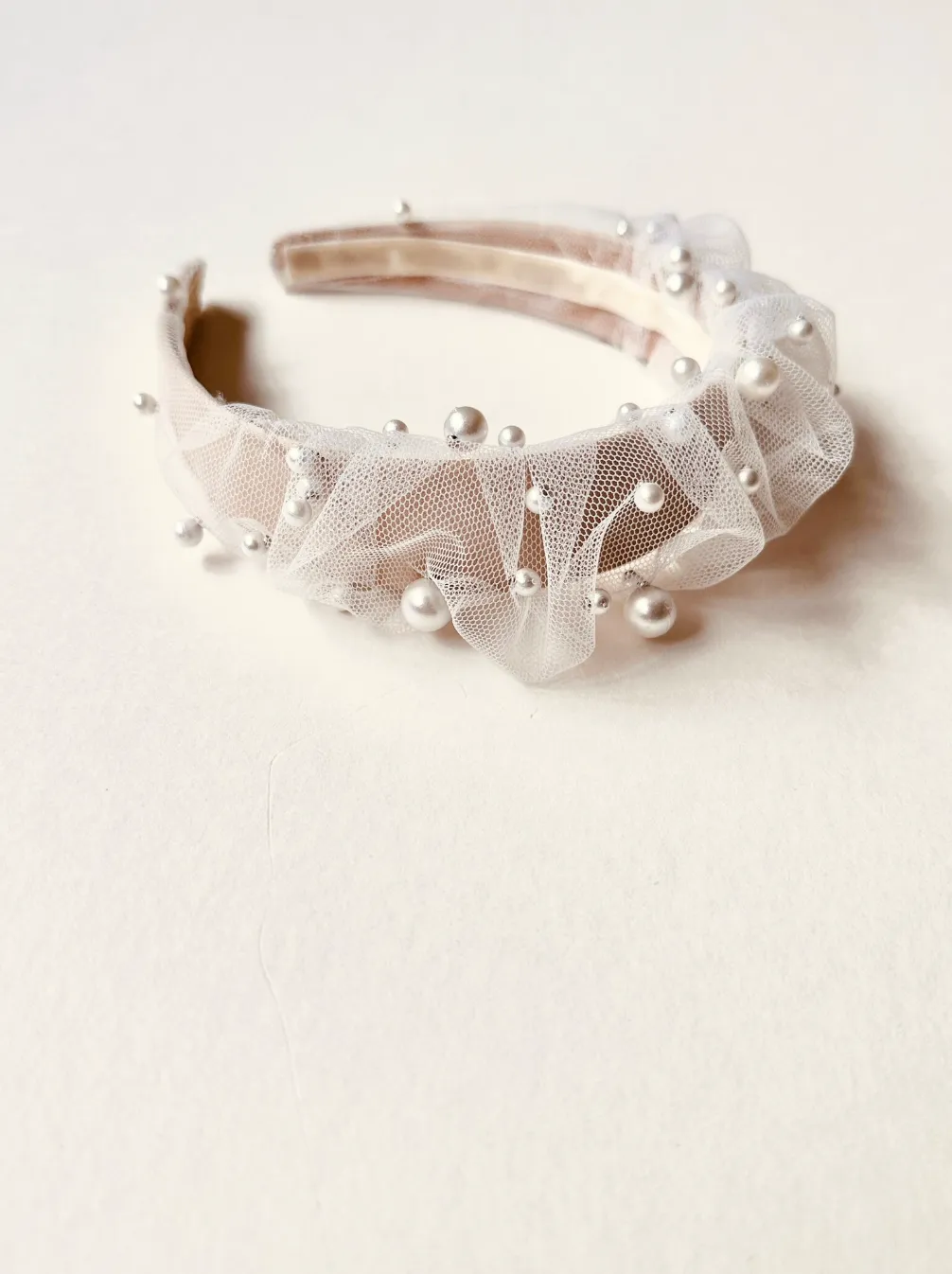 Sophia Pearl Scrunchie Headband | Pearl Embellished Tulle | Luxury Designer Hair Accessories | Made to Order