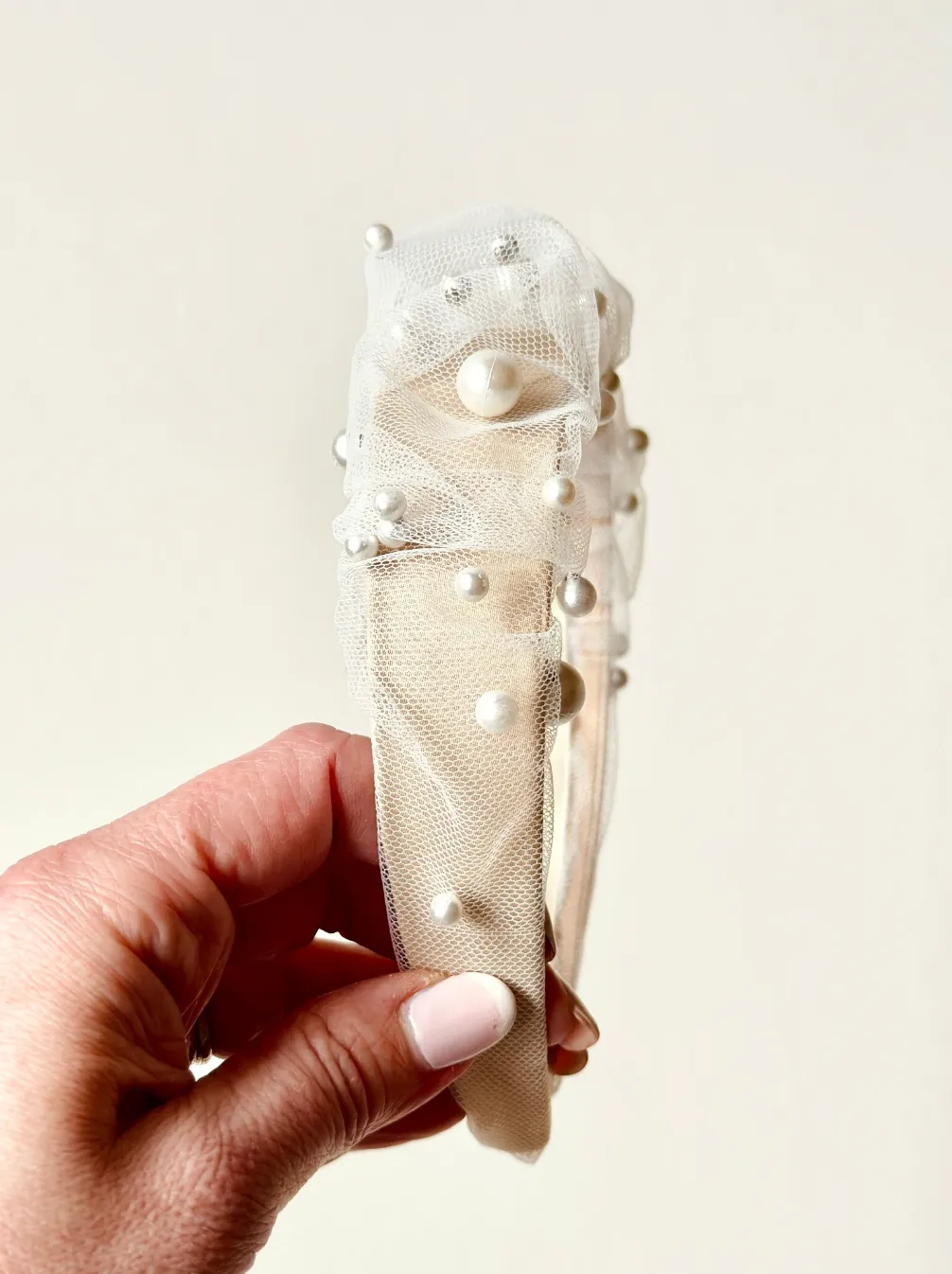 Sophia Pearl Scrunchie Headband | Pearl Embellished Tulle | Luxury Designer Hair Accessories | Made to Order