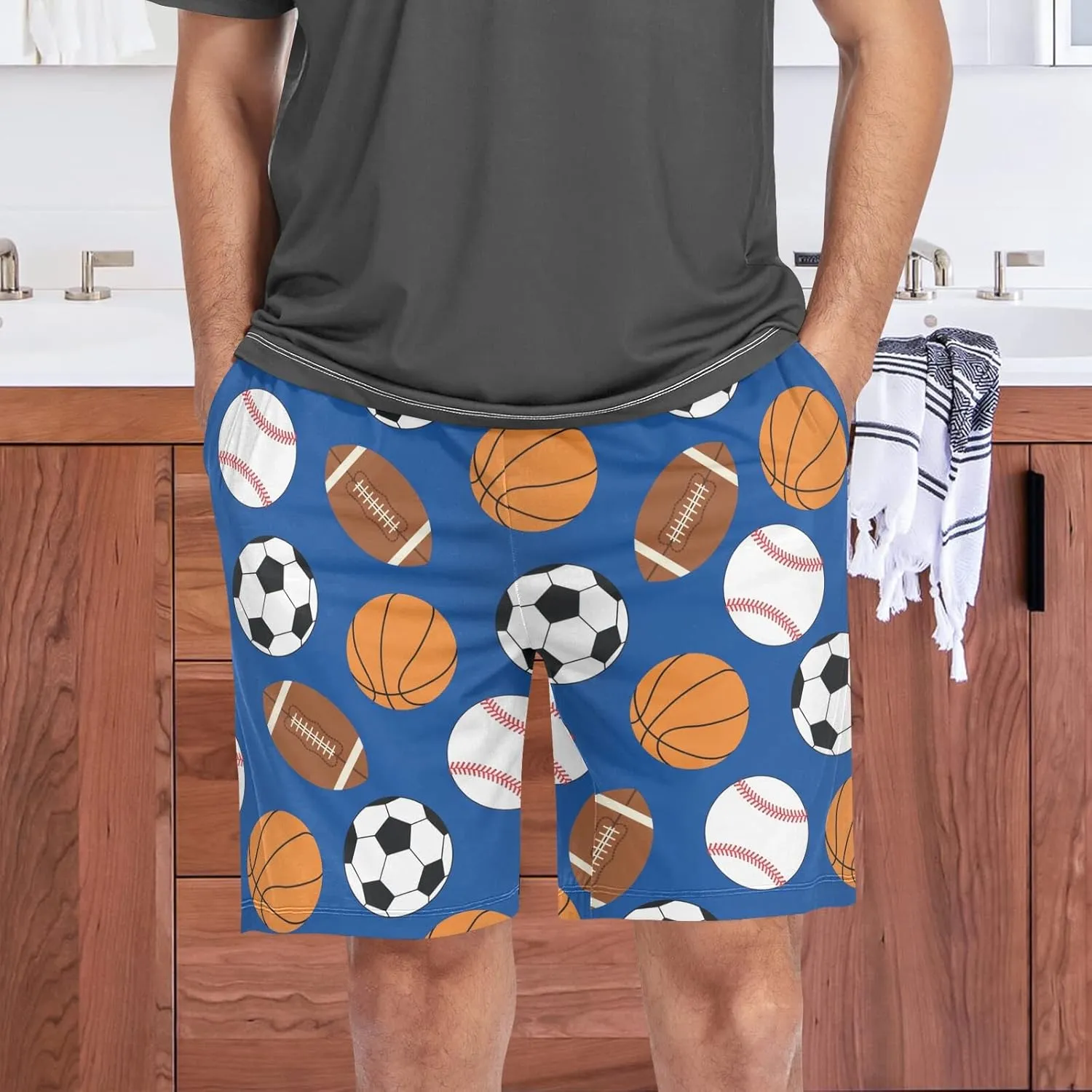 Sports Pajama Shorts for Men Lounge Pants Sleep Lounge Pant Lightweight Sleep Lounge PJ Bottoms with Pockets