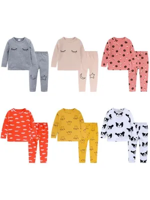 Spring 2-Piece Toddler Kids Unisex Cartoon Pajamas Set-6 Colors