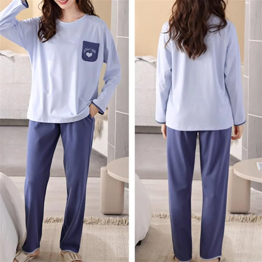 Spring and Autumn Cotton Long Women's Sleeve Large Size Cotton Home Clothes Set(L Code)