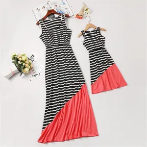 Spring summer stripe stitched parent-child mother daughter dress