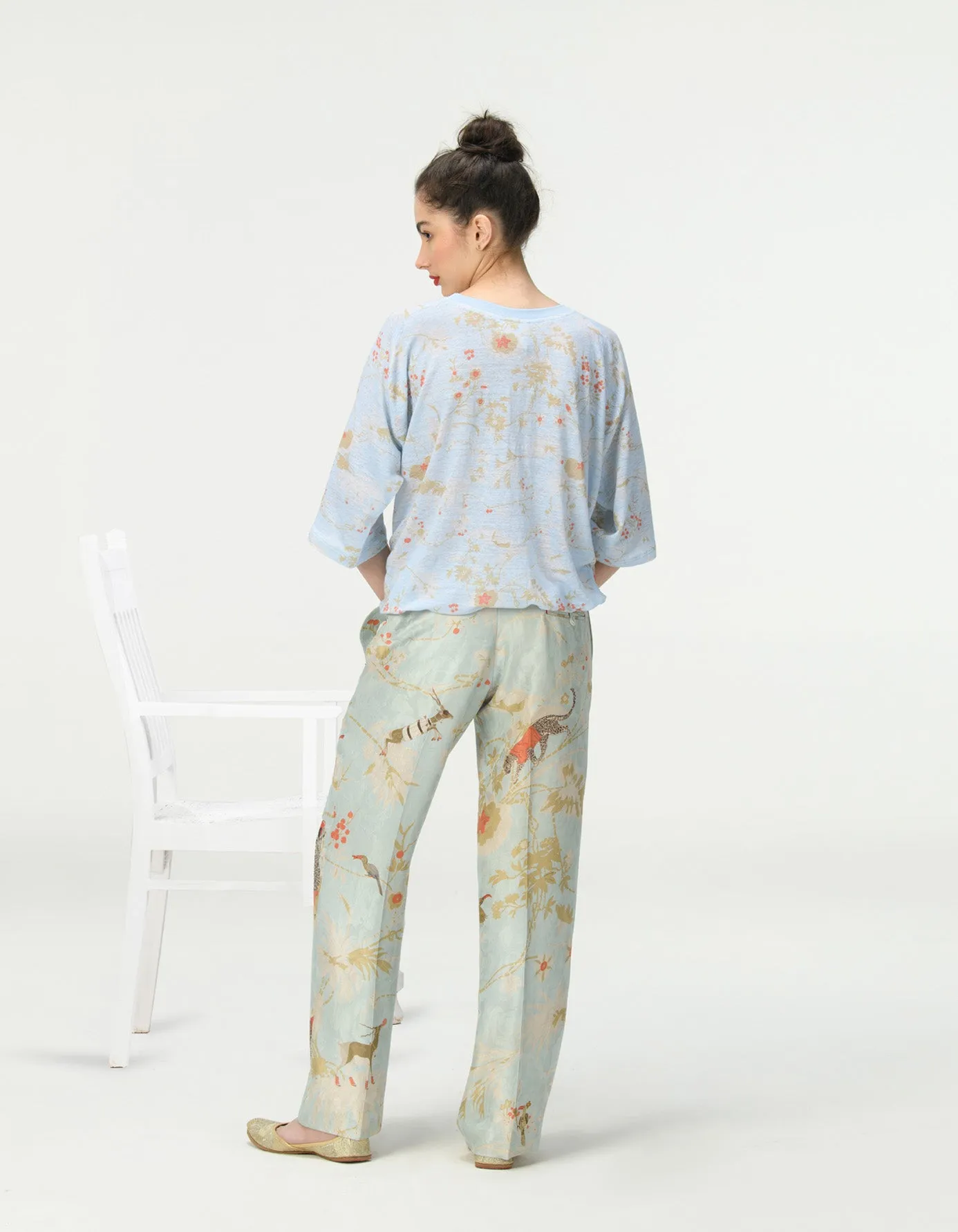 Straight Fit Trousers Silk Damask Ice Blue