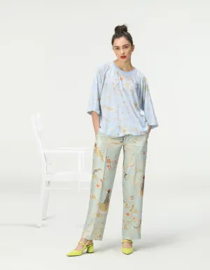 Straight Fit Trousers Silk Damask Ice Blue