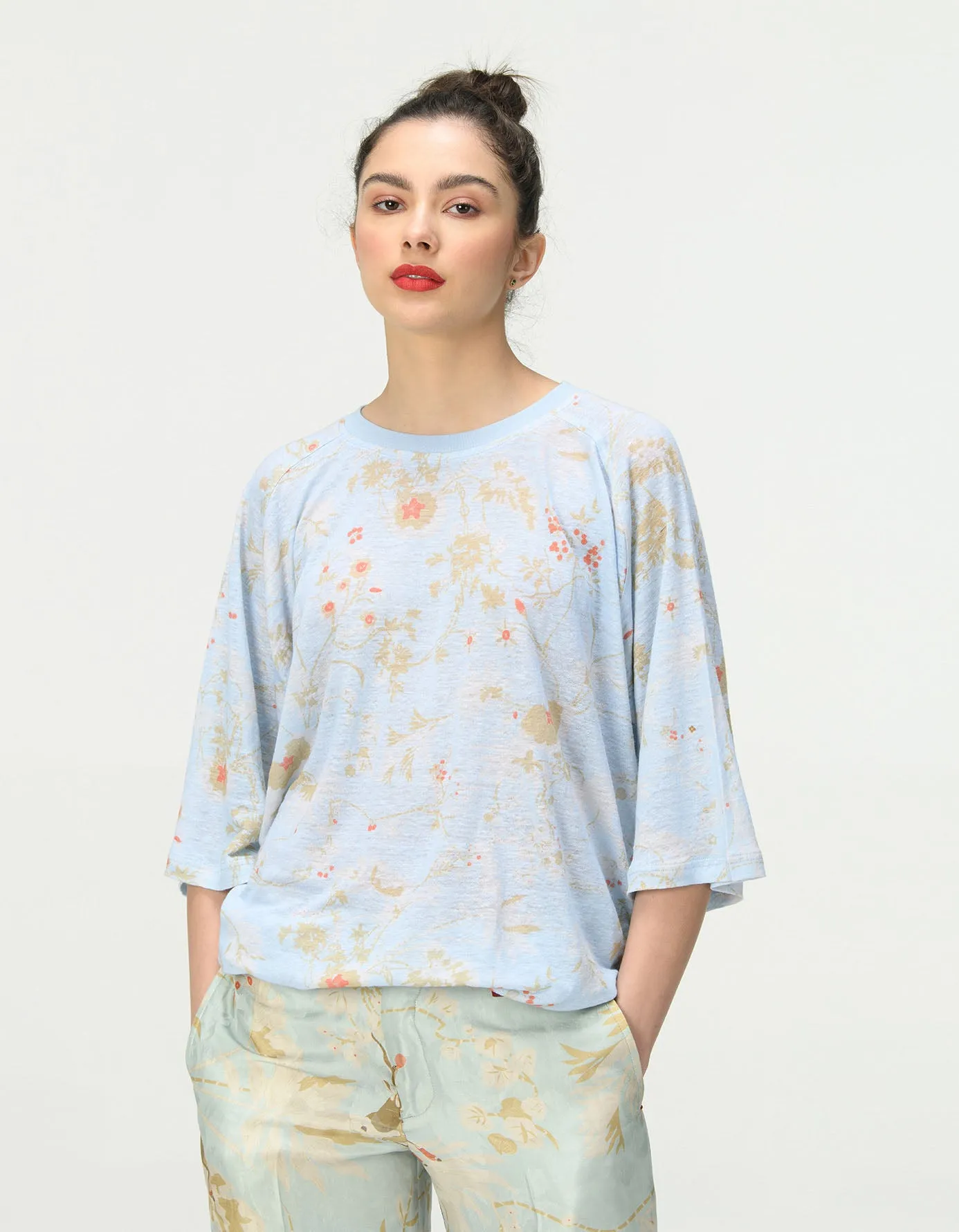 Straight Fit Trousers Silk Damask Ice Blue