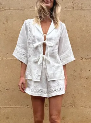 Strappy Hollow Short-sleeved Shirt   Shorts Casual Two-piece Set