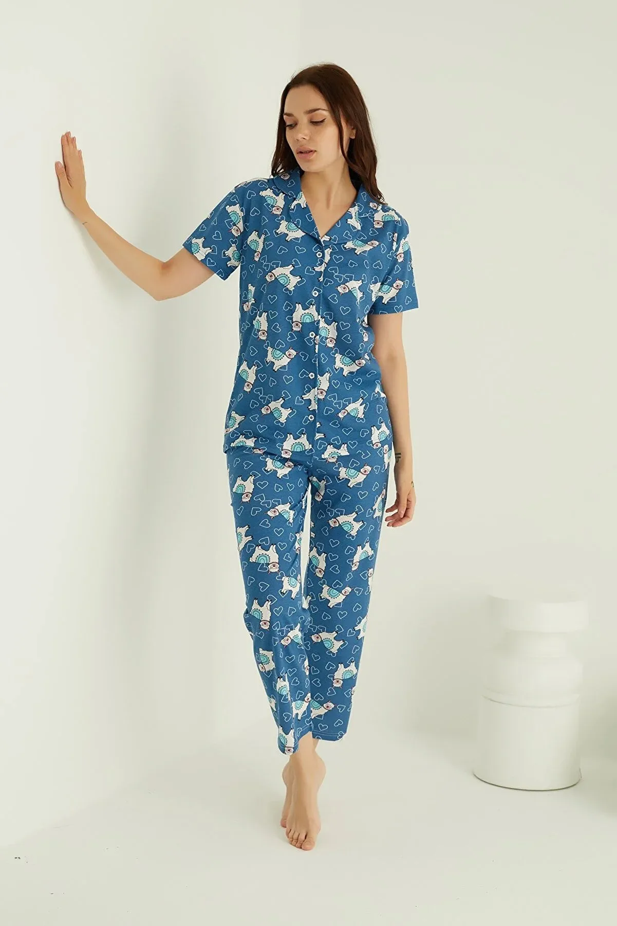 Strawberry Cotton Buttoned Pajama Set