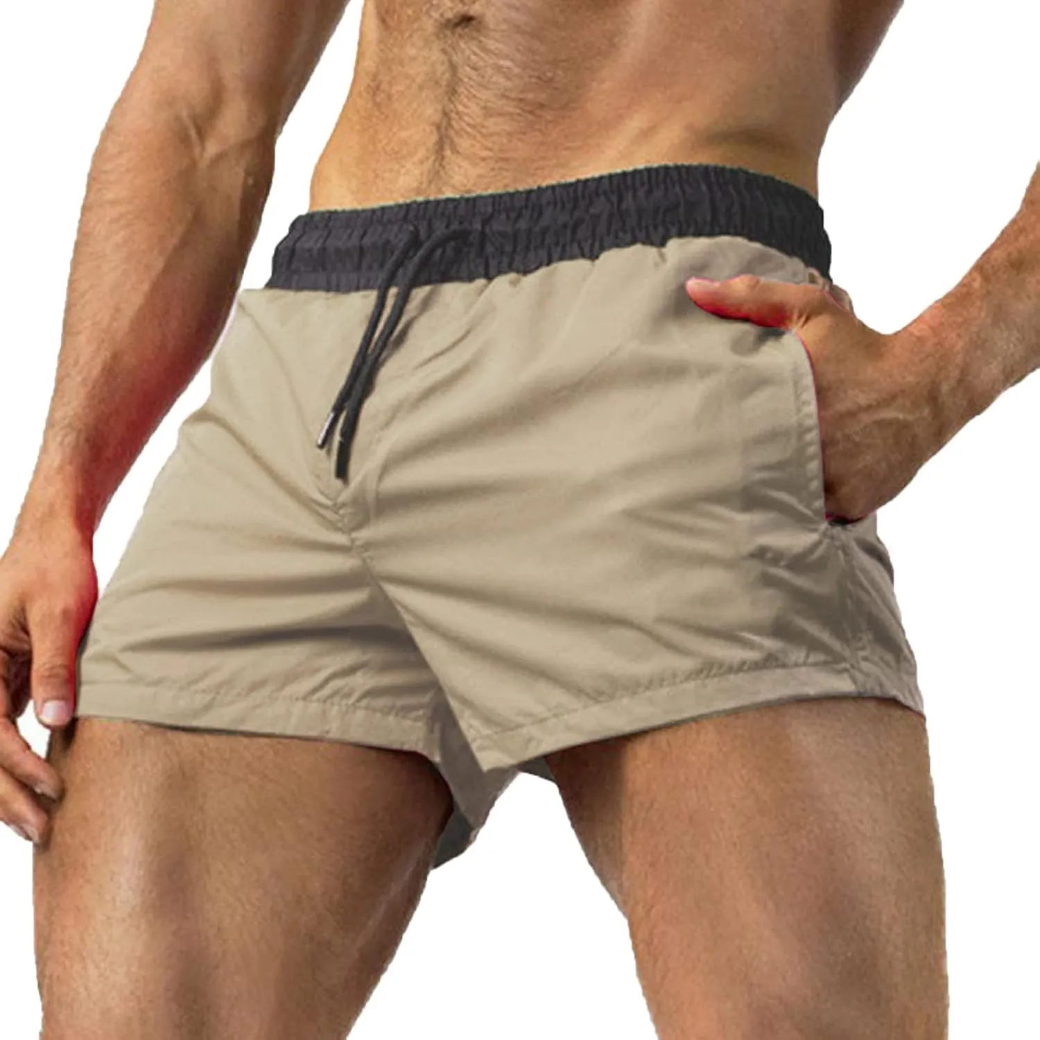 Stretch Slim Fit Workout Running Shorts for Men Solid Quick Dry Breathable Lightweight Active 5'' Shorts with Pocket