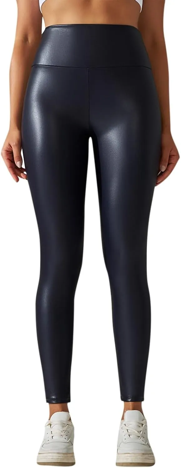 Stretchy Faux Leather Pants for Women High Waisted Skinny Leather Leggings Butt Lift Yoga Pants Workout Pleather Pants