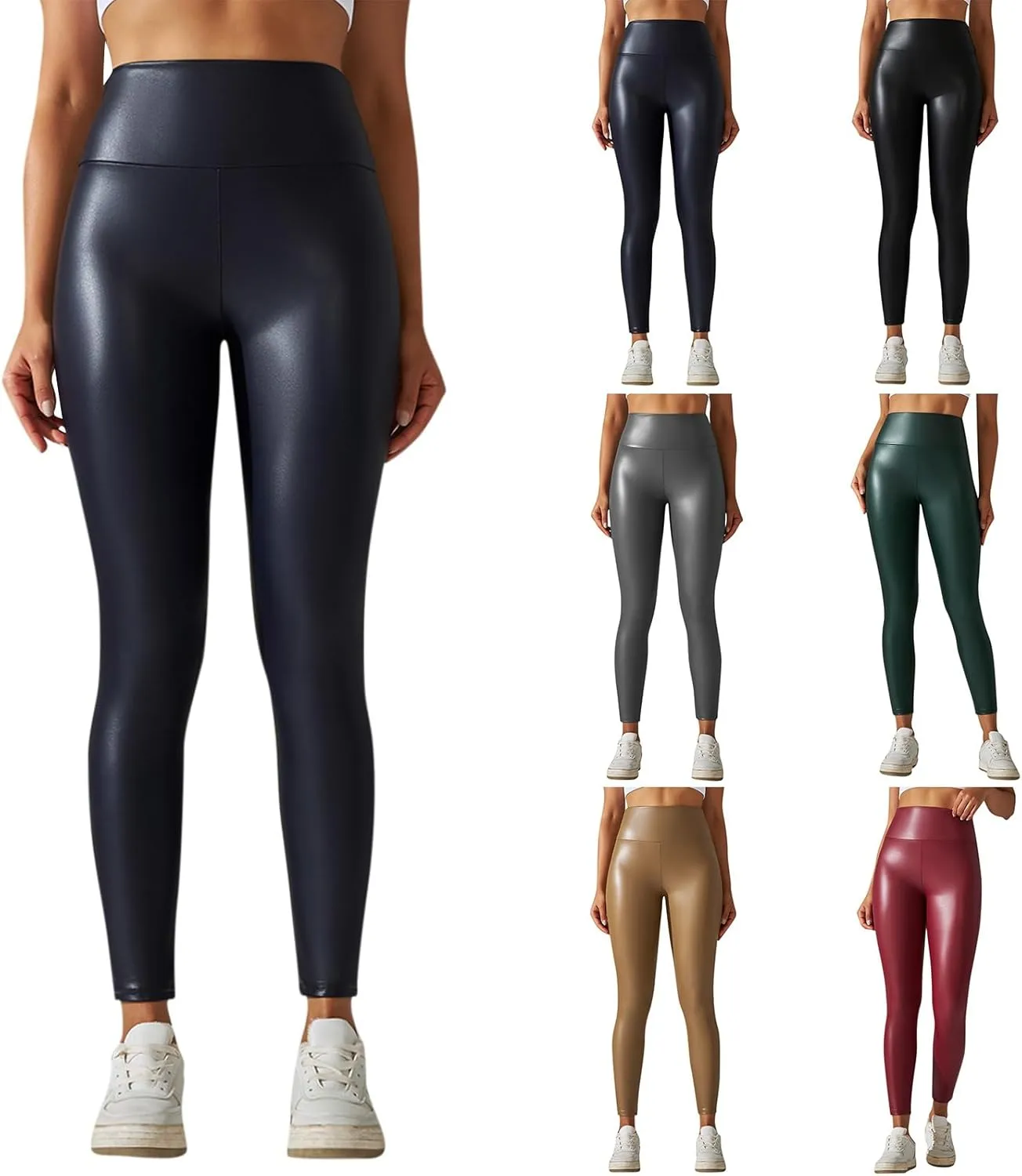 Stretchy Faux Leather Pants for Women High Waisted Skinny Leather Leggings Butt Lift Yoga Pants Workout Pleather Pants
