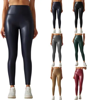 Stretchy Faux Leather Pants for Women High Waisted Skinny Leather Leggings Butt Lift Yoga Pants Workout Pleather Pants
