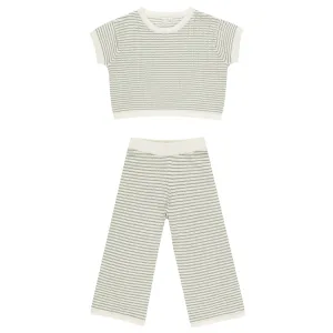 STRIPE BOXY CROP TOP AND KNIT WIDE LEG PANTS SET
