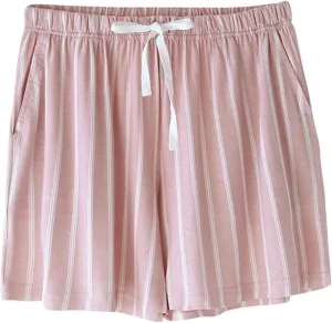 Striped Boxer Shorts for Women Summer Soft Modal Pajamas Comfy Elastic Waist Lounge Sleepwear Shorts Pj Bottoms with Pockets