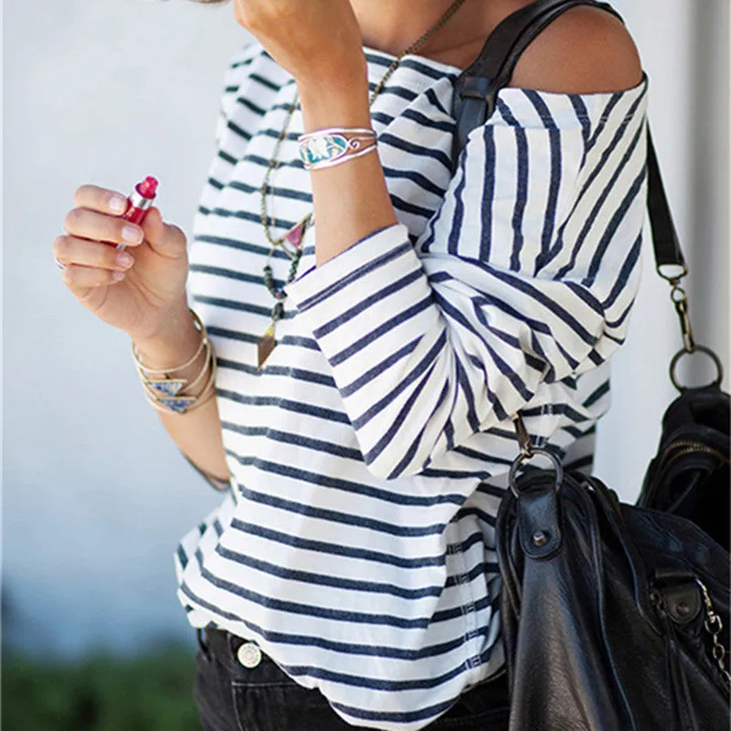 Striped T-Shirt Of Cotton With Long Sleeves