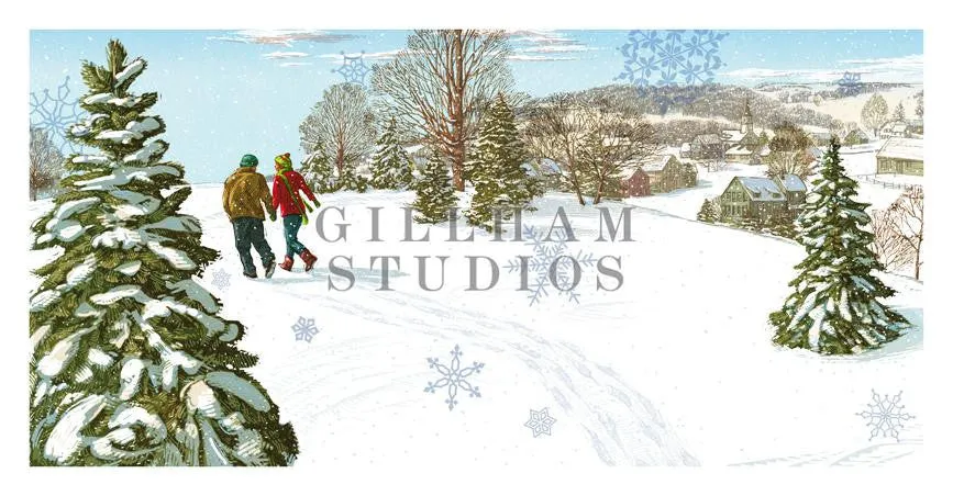 Stylized winter scene with couple