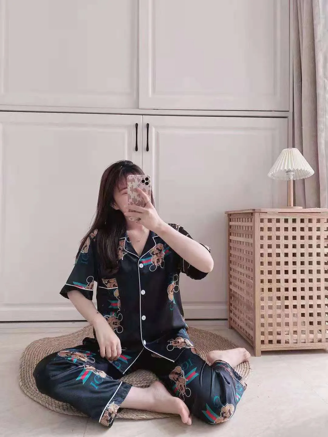 Summer Short Sleeve Silk Pajamas Women Thin Trendy Outdoor Two-Piece Loungewear Sleepwear