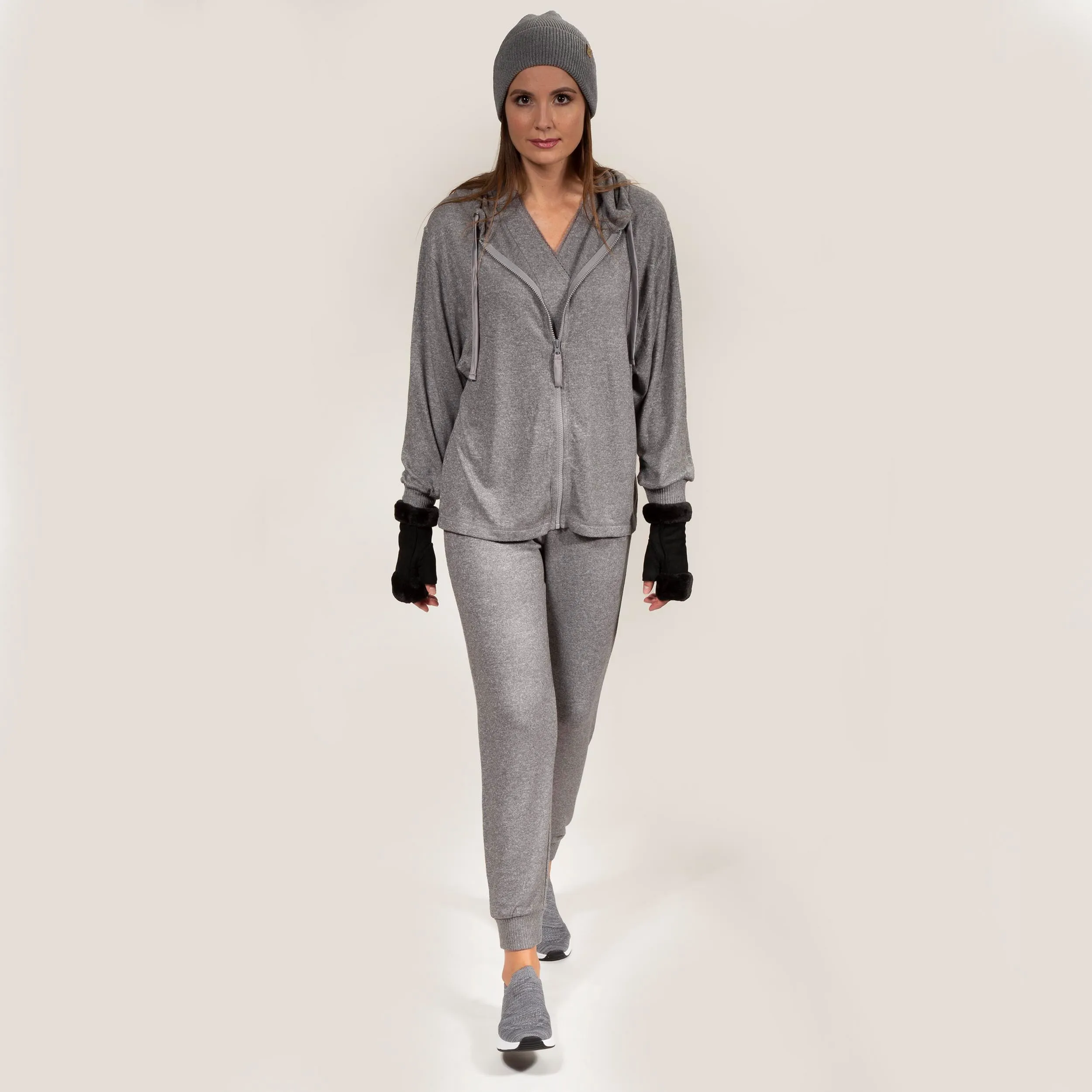 Sweat-shirt à capuche Femme Gris chiné