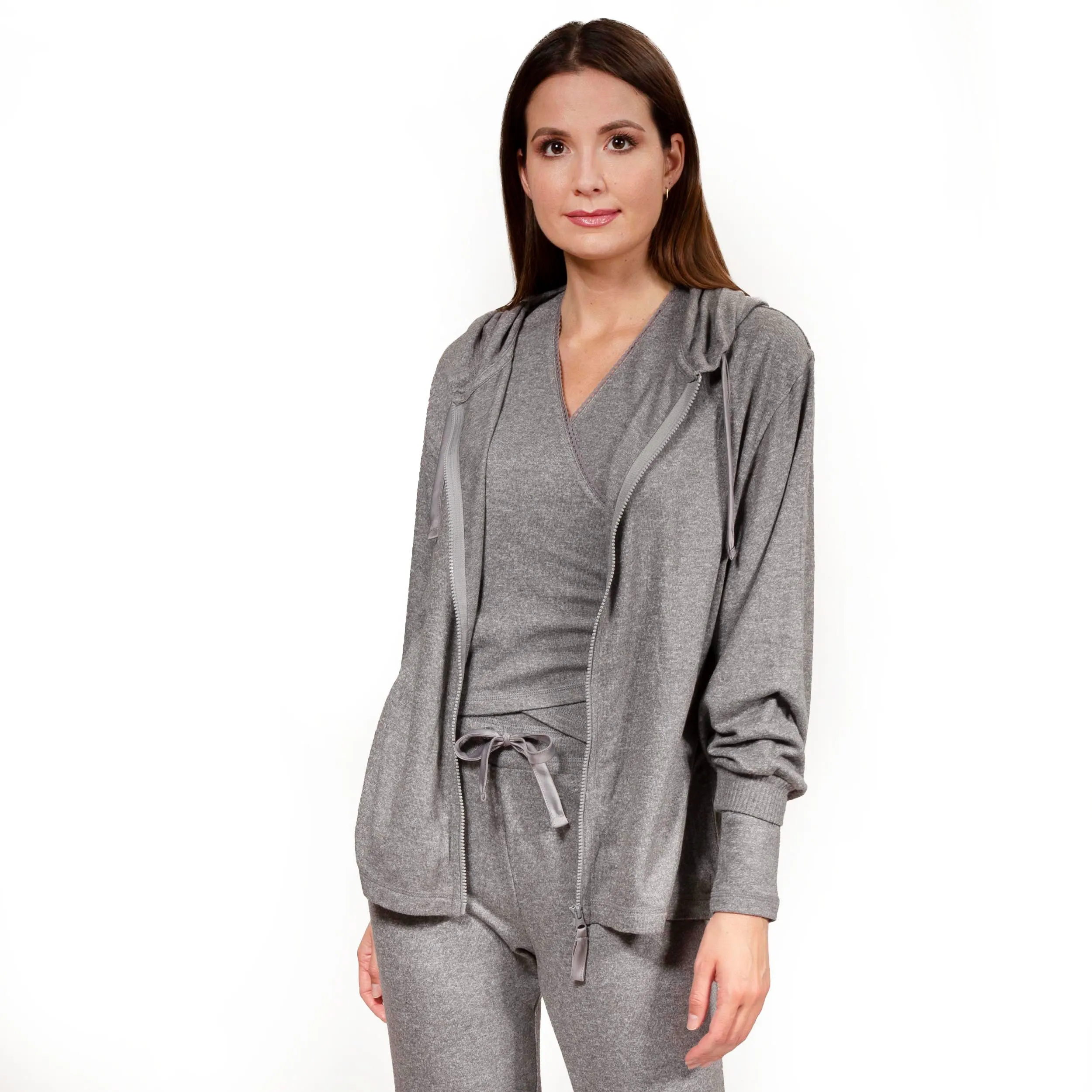 Sweat-shirt à capuche Femme Gris chiné