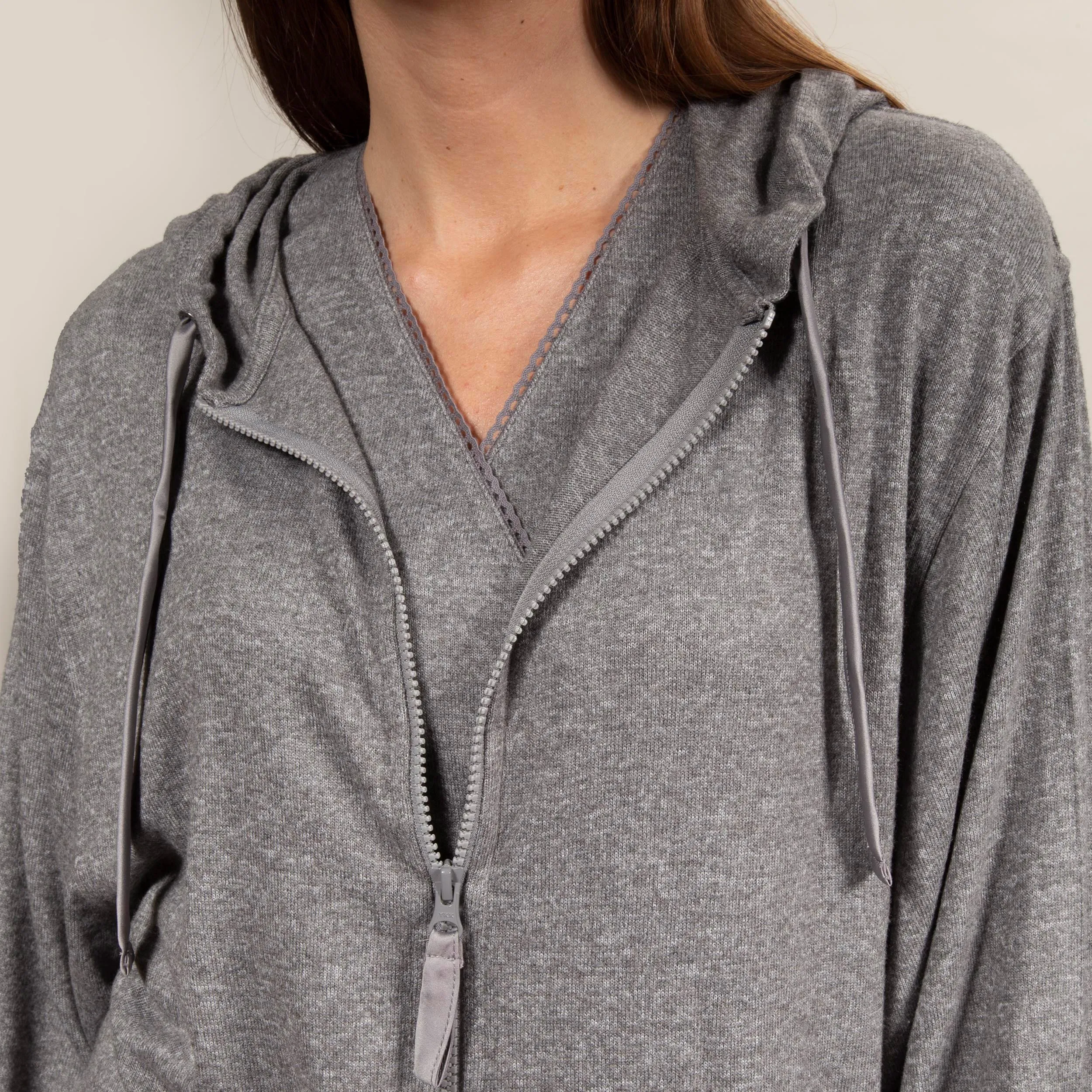 Sweat-shirt à capuche Femme Gris chiné