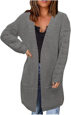 Sweater Cardigan for Women 2025 Fall Open Front Cardigan Chunky Knit Sweater Soft Knit Cardigan Sweater with Pockets