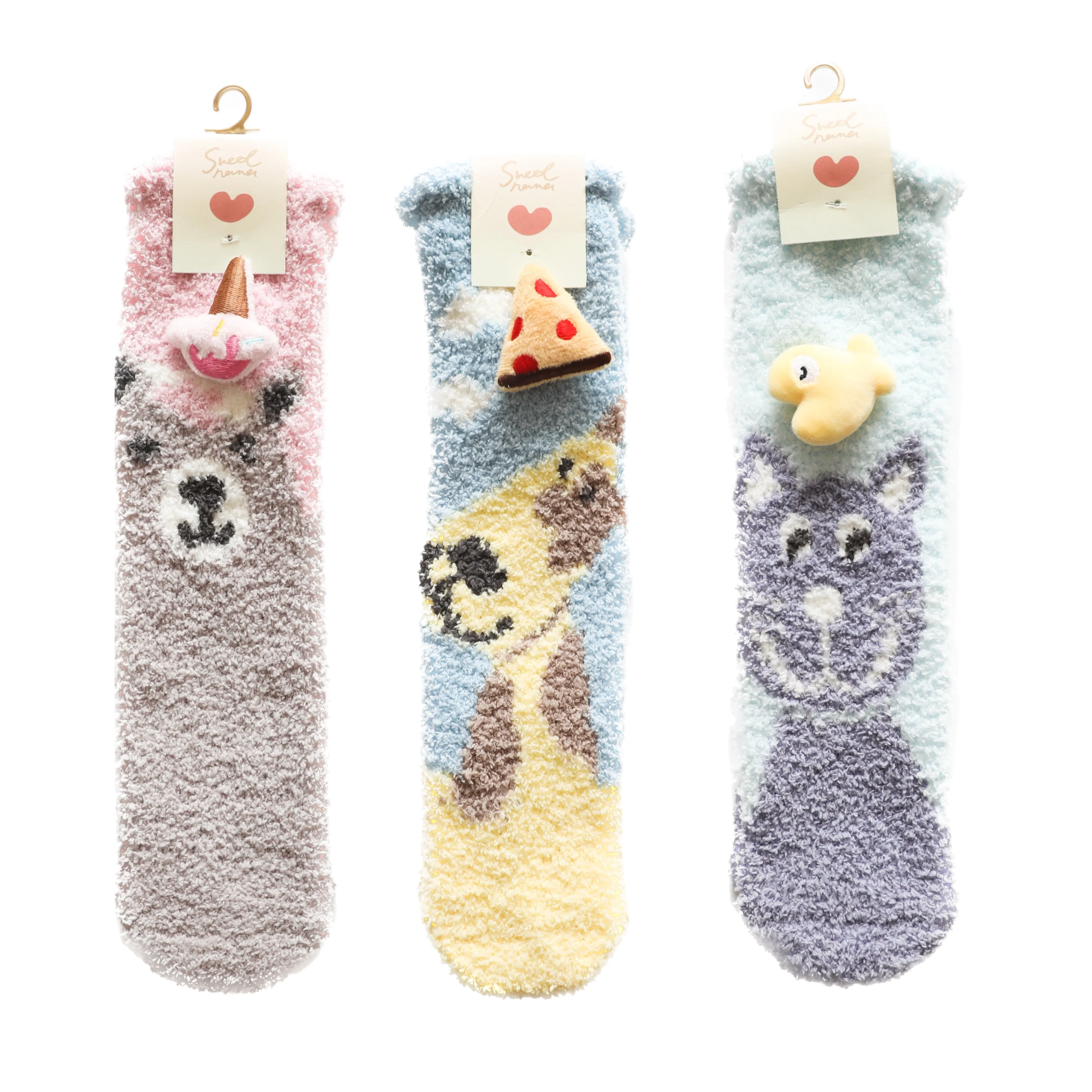 Sweetnana 3-Pack Cartoon Jacquard Series Tube Crew Socks, Cozy Non-Slip Thickened Socks for Women & Kids, Perfect for Winter Lounging and Warmth