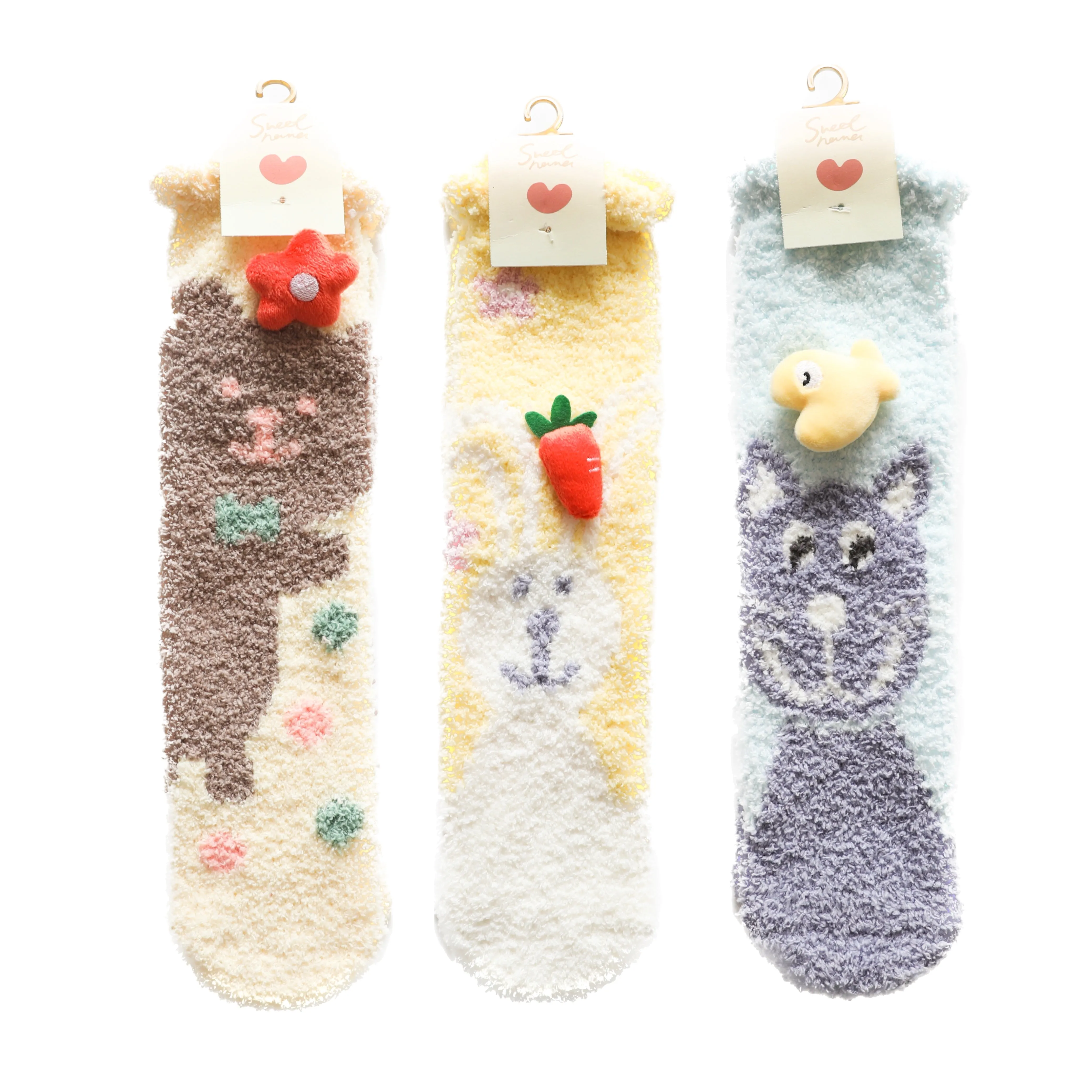 Sweetnana 3-Pack Cartoon Jacquard Series Tube Crew Socks, Cozy Non-Slip Thickened Socks for Women & Kids, Perfect for Winter Lounging and Warmth