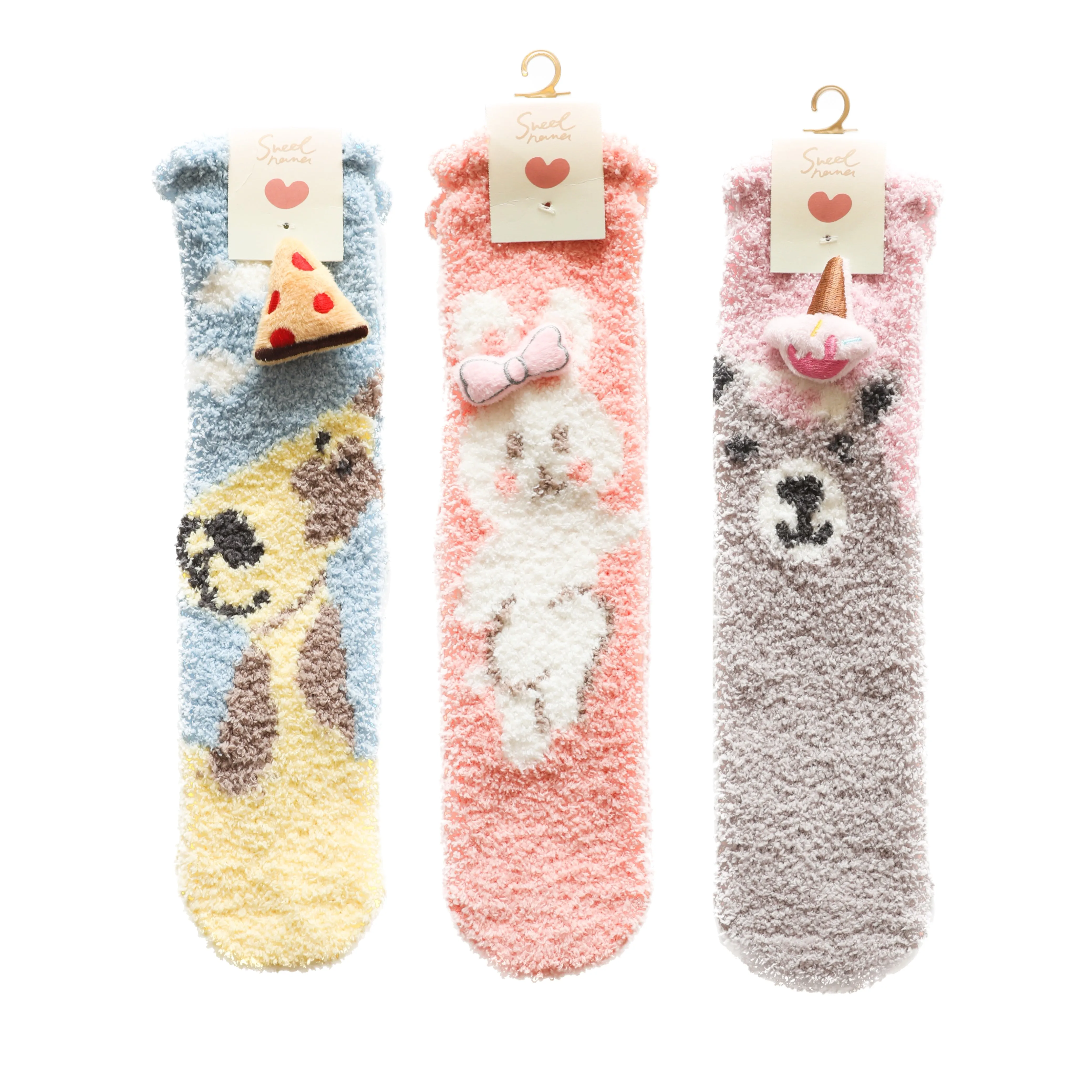 Sweetnana 3-Pack Cartoon Jacquard Series Tube Crew Socks, Cozy Non-Slip Thickened Socks for Women & Kids, Perfect for Winter Lounging and Warmth