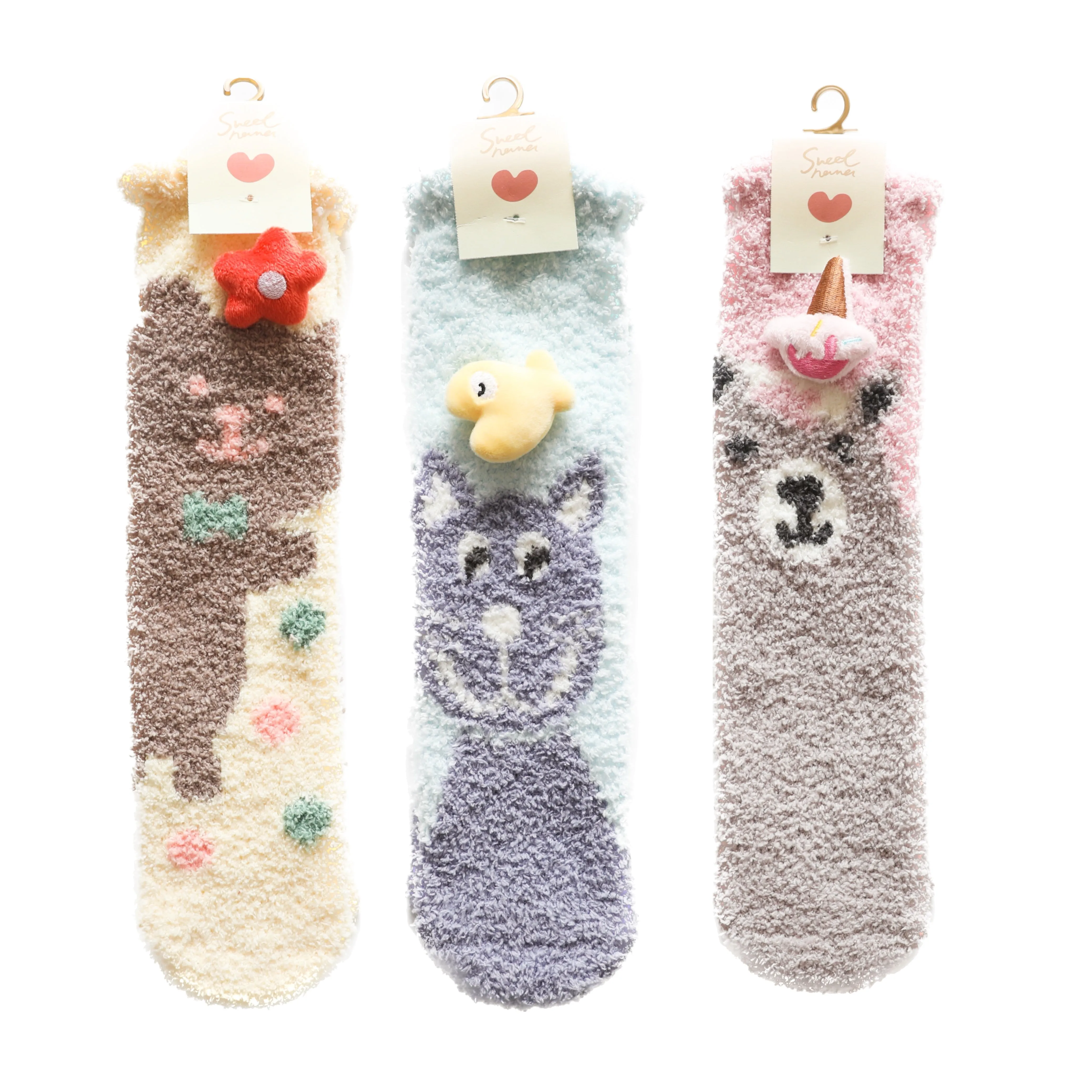 Sweetnana 3-Pack Cartoon Jacquard Series Tube Crew Socks, Cozy Non-Slip Thickened Socks for Women & Kids, Perfect for Winter Lounging and Warmth