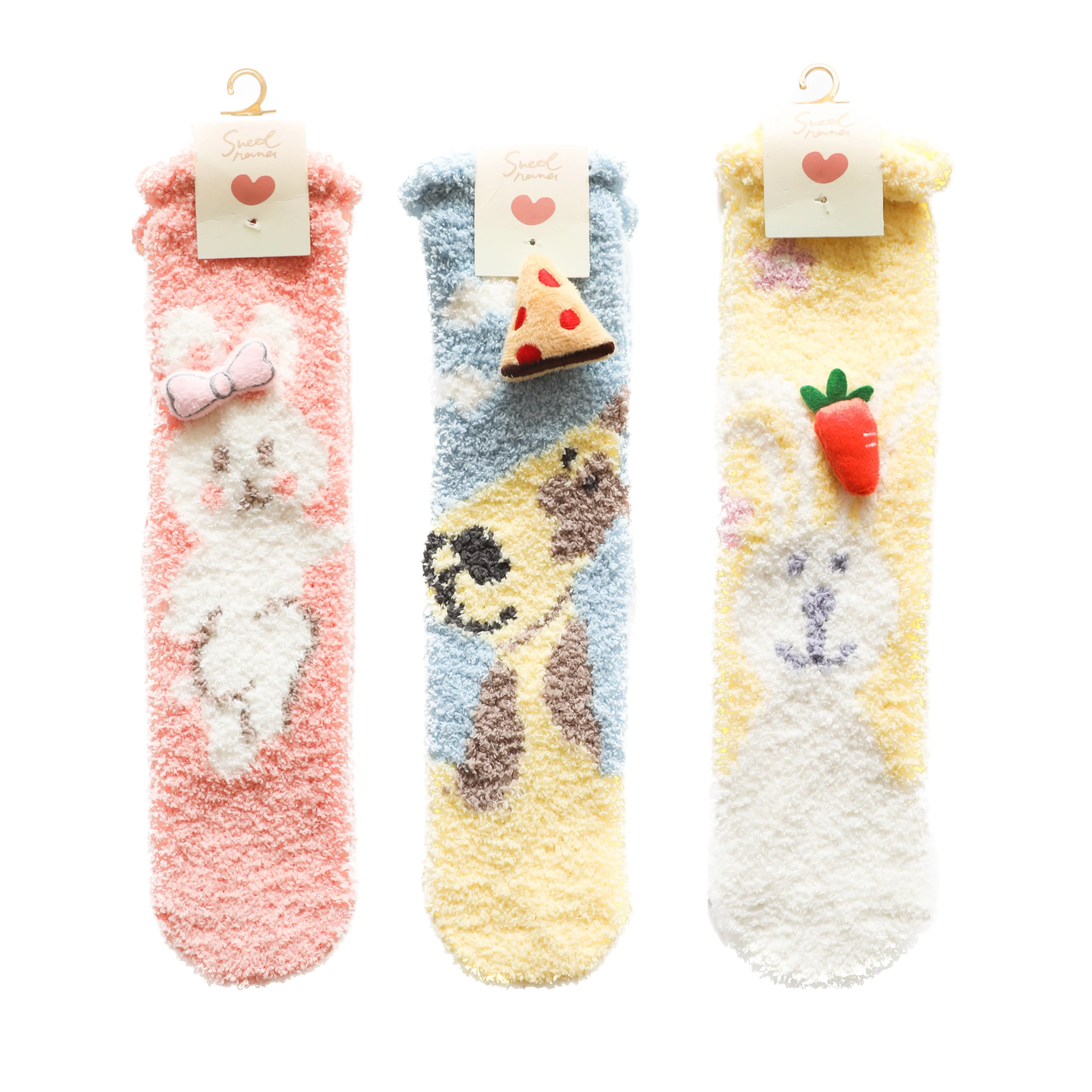 Sweetnana 3-Pack Cartoon Jacquard Series Tube Crew Socks, Cozy Non-Slip Thickened Socks for Women & Kids, Perfect for Winter Lounging and Warmth