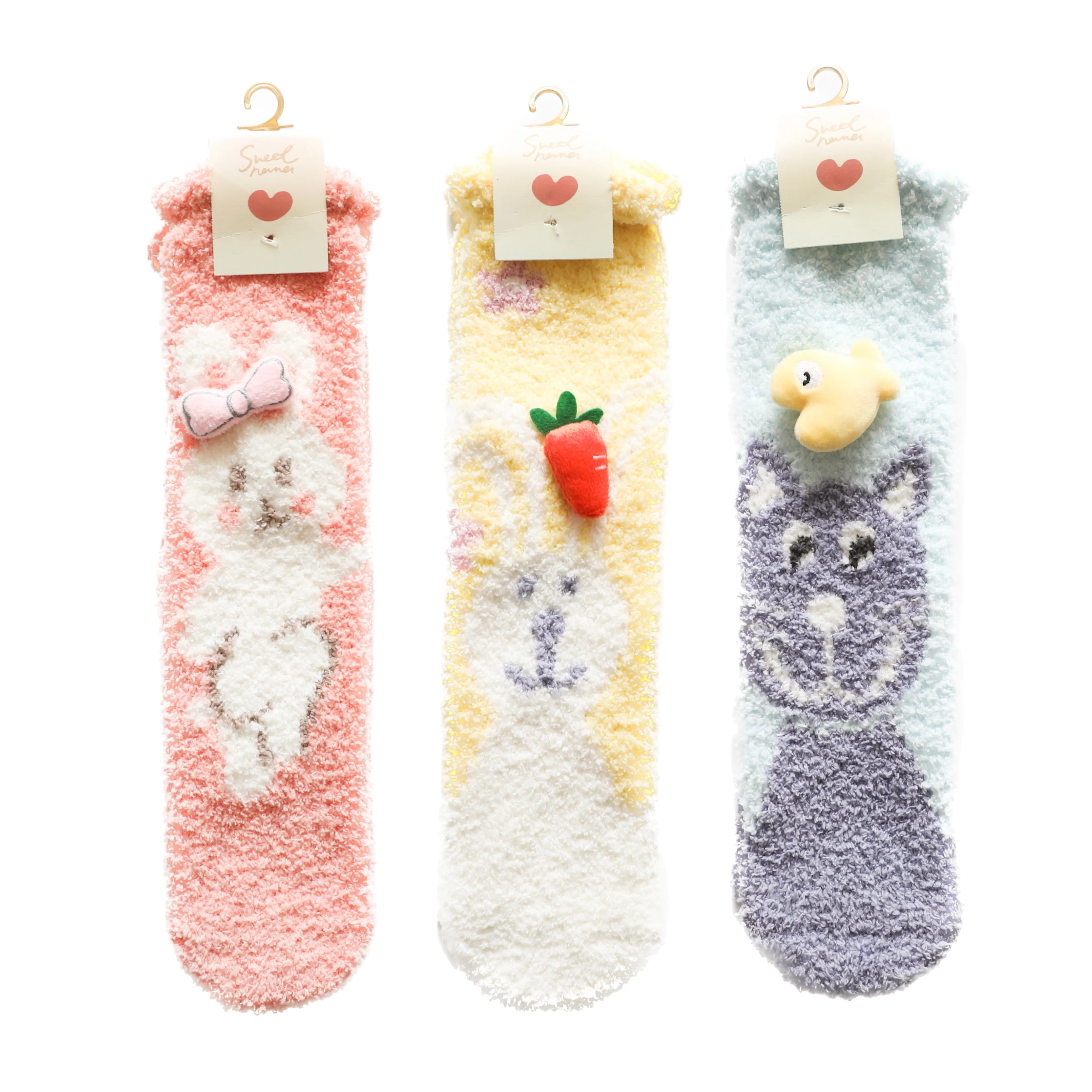 Sweetnana 3-Pack Cartoon Jacquard Series Tube Crew Socks, Cozy Non-Slip Thickened Socks for Women & Kids, Perfect for Winter Lounging and Warmth