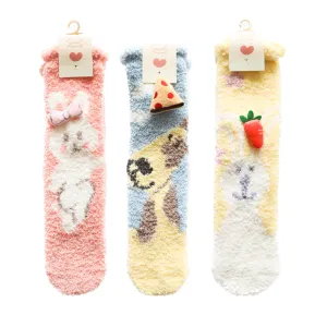 Sweetnana 3-Pack Cartoon Jacquard Series Tube Crew Socks, Cozy Non-Slip Thickened Socks for Women & Kids, Perfect for Winter Lounging and Warmth