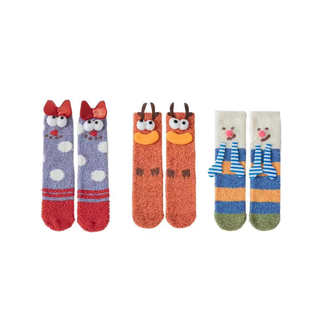 Sweetnana 3-Pack Christmas Tube Crew Socks for Women, Thickened Cozy Fuzzy Socks, Super Soft Non-Slip Lounge Wear, Cute and Festive for the Holidays