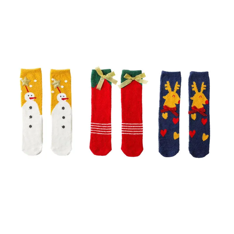 Sweetnana 3-Pack Christmas Tube Crew Socks in a Christmas Gift Box, Holiday Stockings Socks for Women, Thickened Warm Fuzzy Socks Soft Winter Slipper Socks.