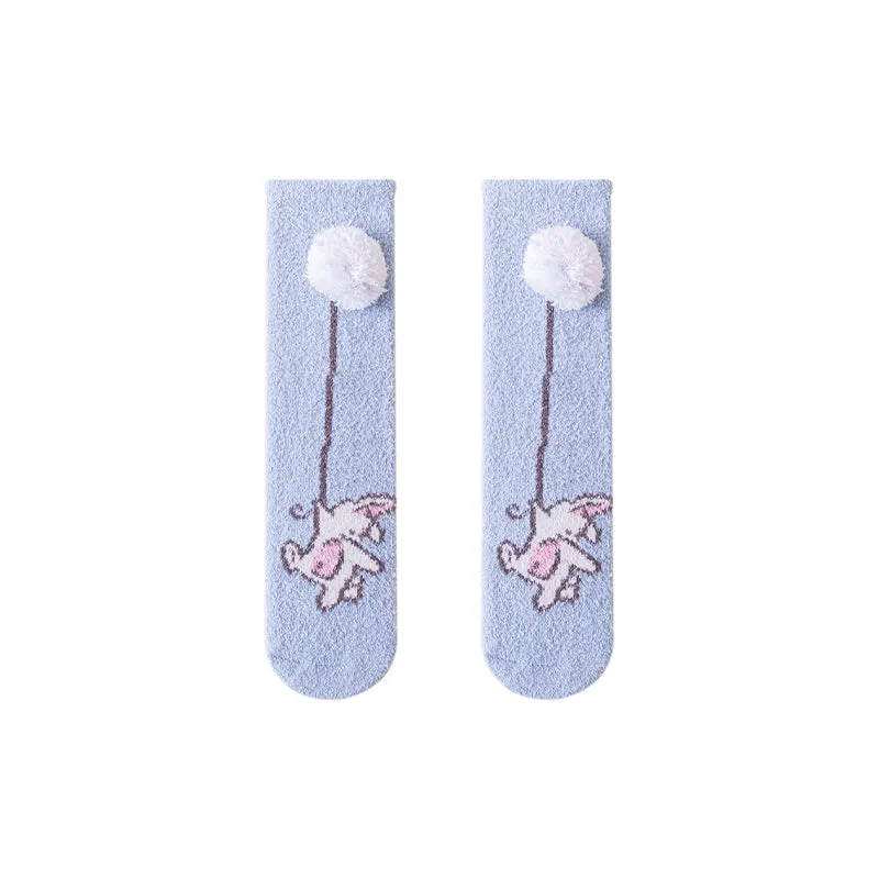 Sweetnana Cozy Cartoon Pattern Crew Socks for Women, Thickened Fuzzy Winter Stockings, Cute Tube Socks, Super Soft and Warm Women’s Cozy Socks for All-Day Comfort