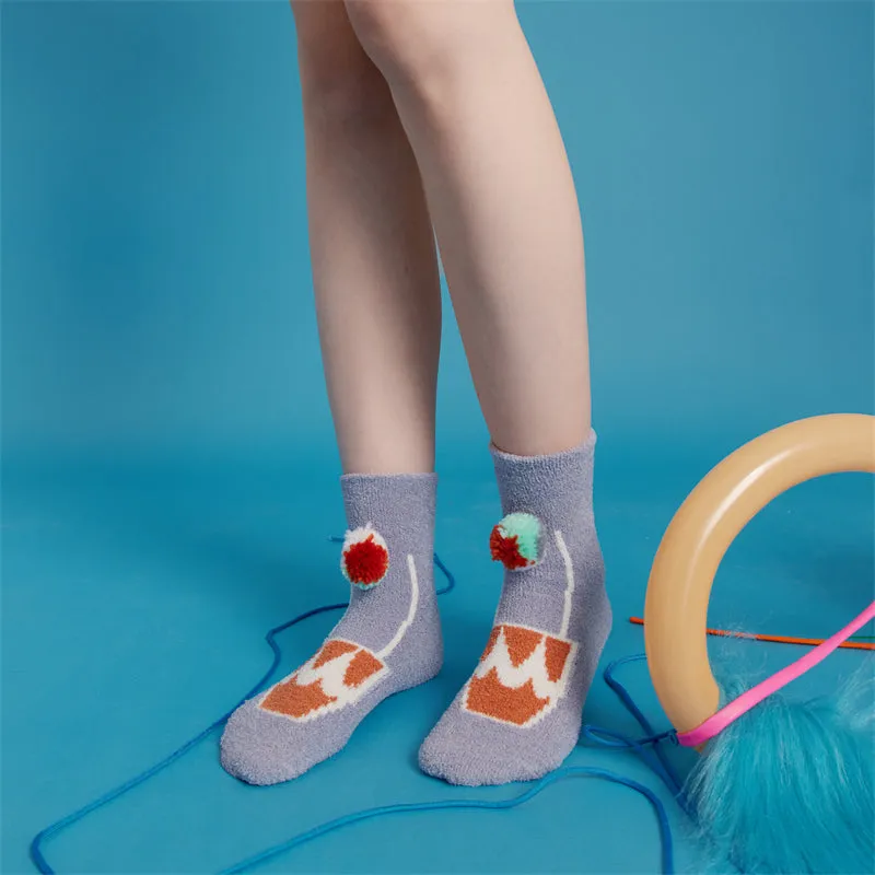Sweetnana Cozy Cartoon Pattern Crew Socks for Women, Thickened Fuzzy Winter Stockings, Cute Tube Socks, Super Soft and Warm Women’s Cozy Socks for All-Day Comfort