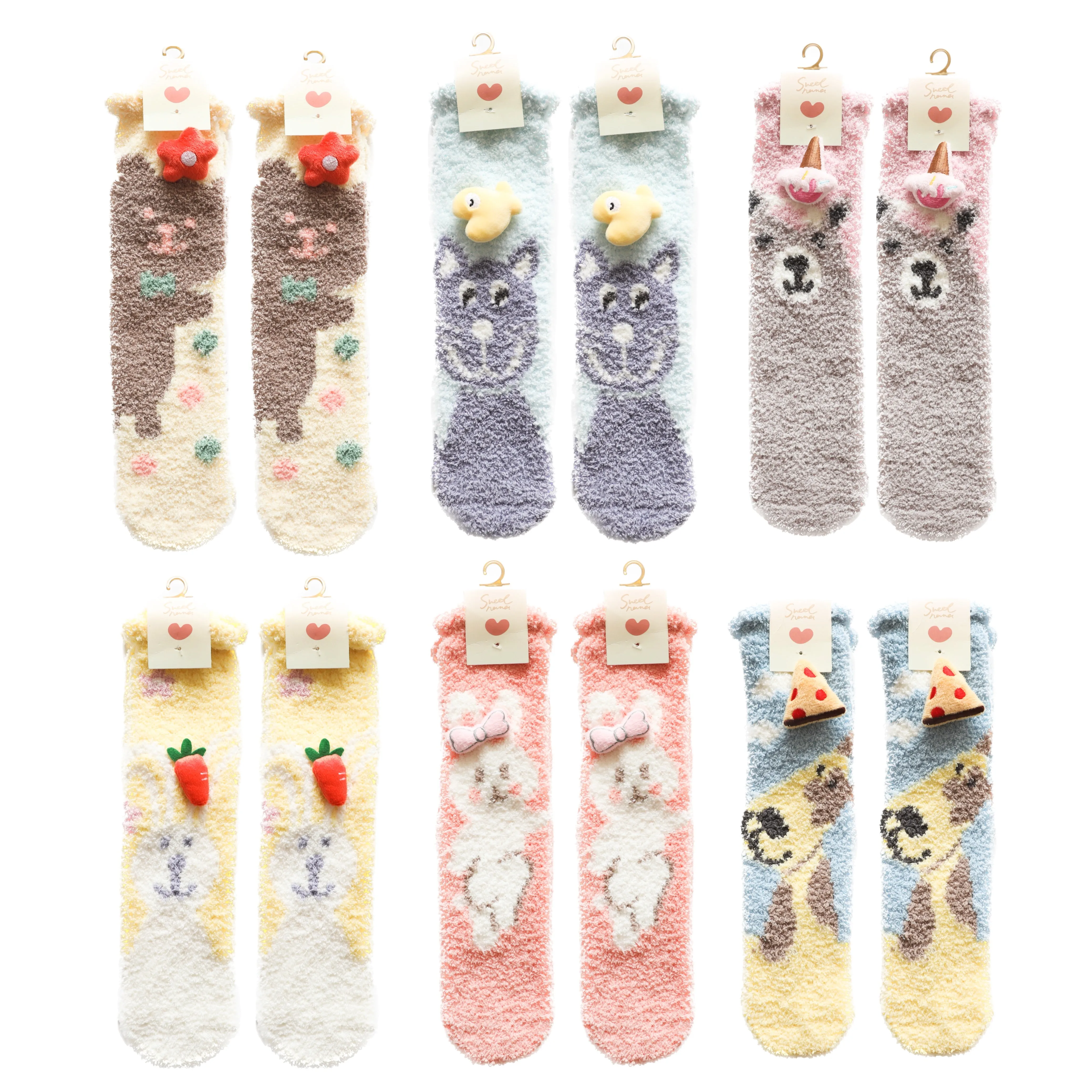Sweetnana Cozy Tube Crew Socks for Women & Kids, Cute Cartoon Jacquard Fuzzy Socks, Thickened Non-Slip Design, Perfect for Winter Stockings