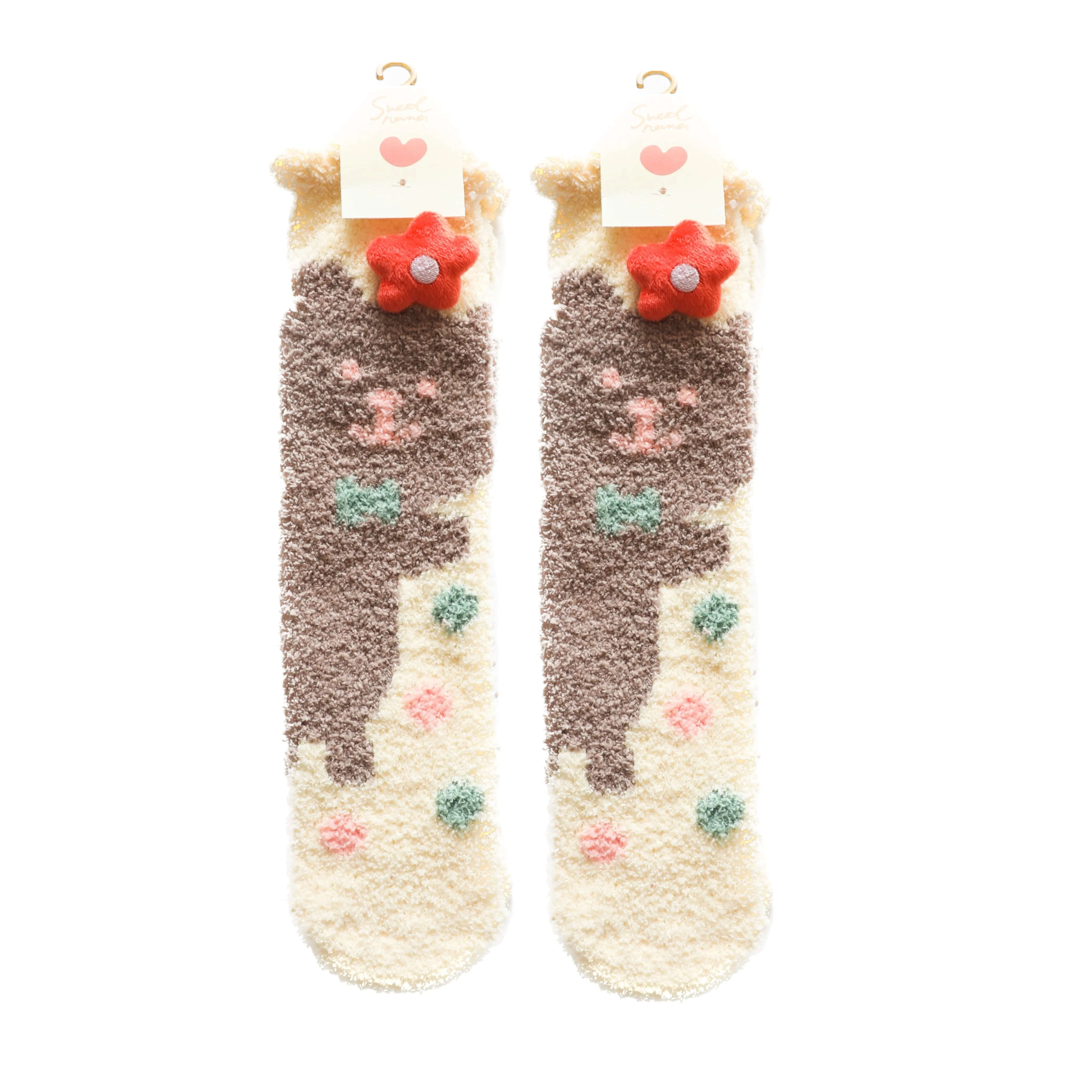 Sweetnana Cozy Tube Crew Socks for Women & Kids, Cute Cartoon Jacquard Fuzzy Socks, Thickened Non-Slip Design, Perfect for Winter Stockings