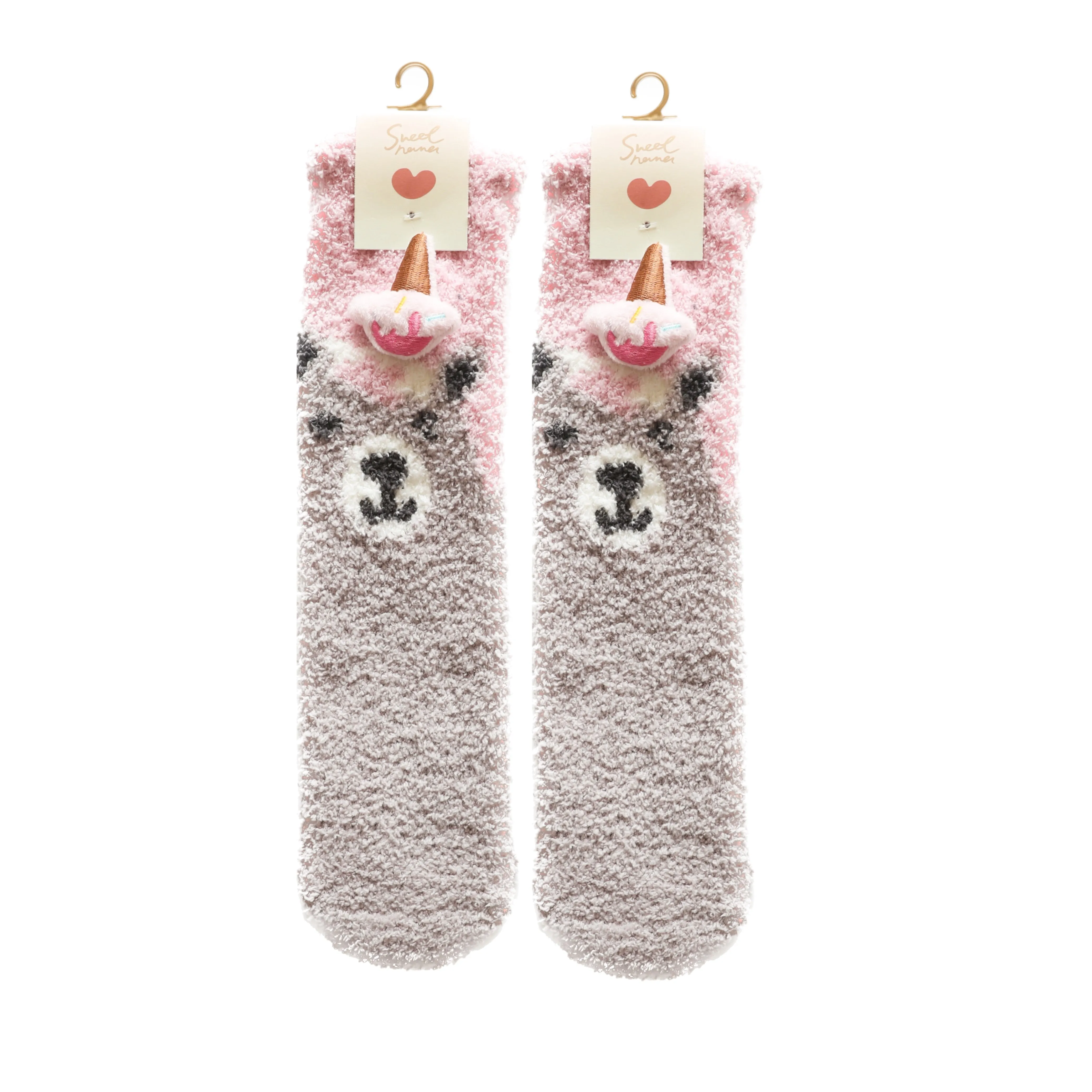 Sweetnana Cozy Tube Crew Socks for Women & Kids, Cute Cartoon Jacquard Fuzzy Socks, Thickened Non-Slip Design, Perfect for Winter Stockings