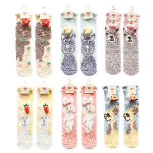Sweetnana Cozy Tube Crew Socks for Women & Kids, Cute Cartoon Jacquard Fuzzy Socks, Thickened Non-Slip Design, Perfect for Winter Stockings