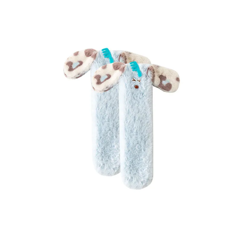 Sweetnana Cozy Women & Kids Tube Socks, Cute 3D Ears Series, Winter Soft Thickened Warm Socks, Non-Slip for Lounge Wear, Funny Animal Design Slipper Socks.