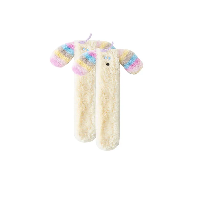 Sweetnana Cozy Women & Kids Tube Socks, Cute 3D Ears Series, Winter Soft Thickened Warm Socks, Non-Slip for Lounge Wear, Funny Animal Design Slipper Socks.