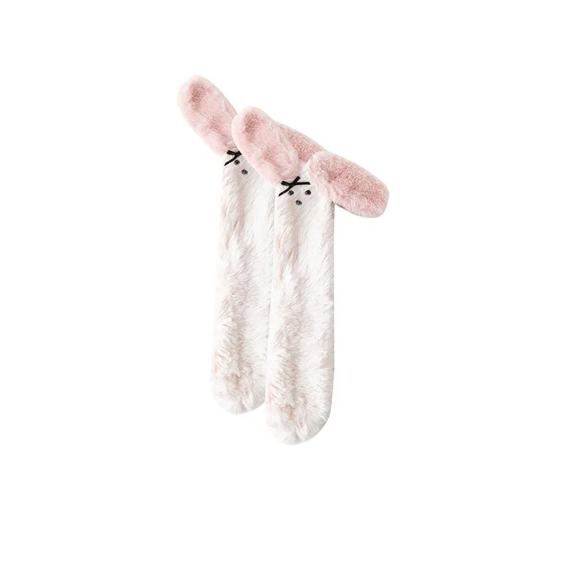 Sweetnana Cozy Women & Kids Tube Socks, Cute 3D Ears Series, Winter Soft Thickened Warm Socks, Non-Slip for Lounge Wear, Funny Animal Design Slipper Socks.