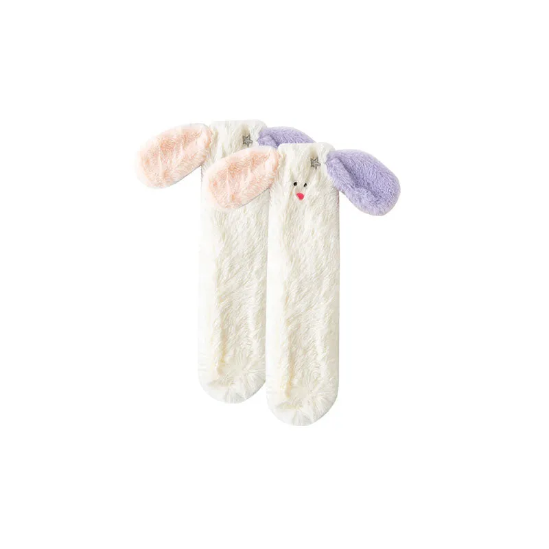 Sweetnana Cozy Women & Kids Tube Socks, Cute 3D Ears Series, Winter Soft Thickened Warm Socks, Non-Slip for Lounge Wear, Funny Animal Design Slipper Socks.