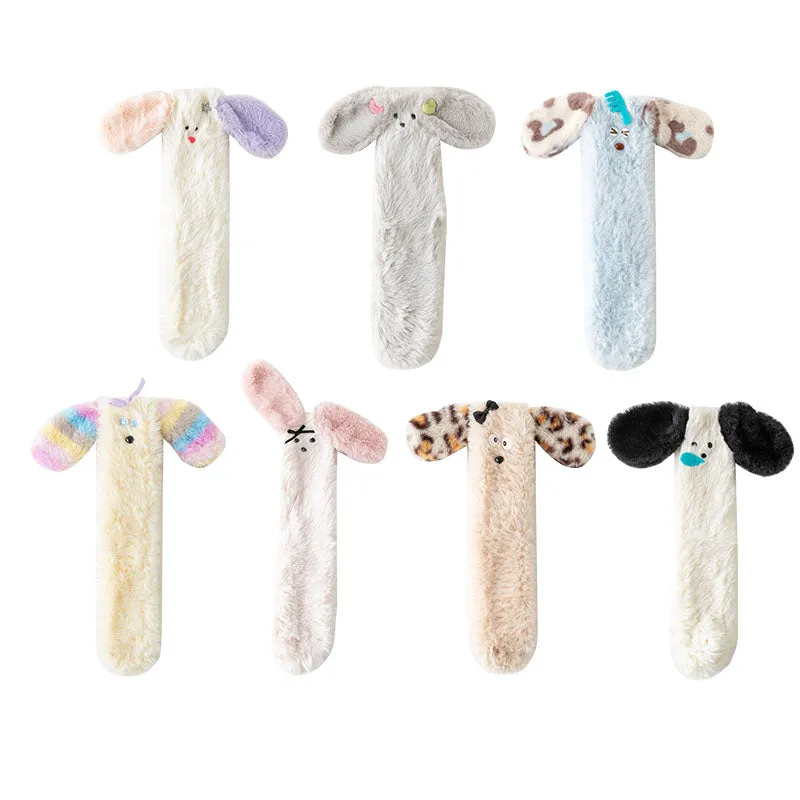 Sweetnana Cozy Women & Kids Tube Socks, Cute 3D Ears Series, Winter Soft Thickened Warm Socks, Non-Slip for Lounge Wear, Funny Animal Design Slipper Socks.