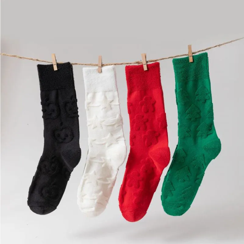Sweetnana Terry 3D Solid Autumn/Winter Thick Thickened Warm Crew Socks,  Cotton Colored Plush Pattern Socks for Women Seamless Socks.
