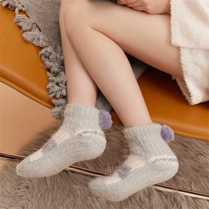 Sweetnana Women's Cozy Ankle Socks, Thickened Fuzzy Non-Slip Slipper Socks for Winter, Super Soft and Cute Lounge Wear Socks for Maximum Comfort