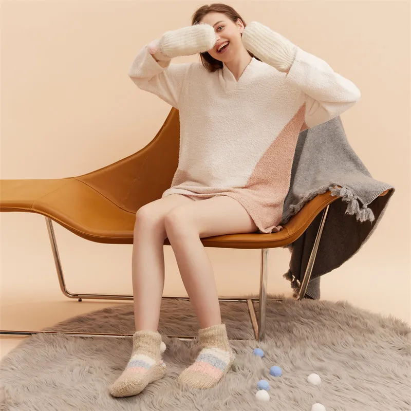 Sweetnana Women's Cozy Ankle Socks, Thickened Fuzzy Non-Slip Slipper Socks for Winter, Super Soft and Cute Lounge Wear Socks for Maximum Comfort